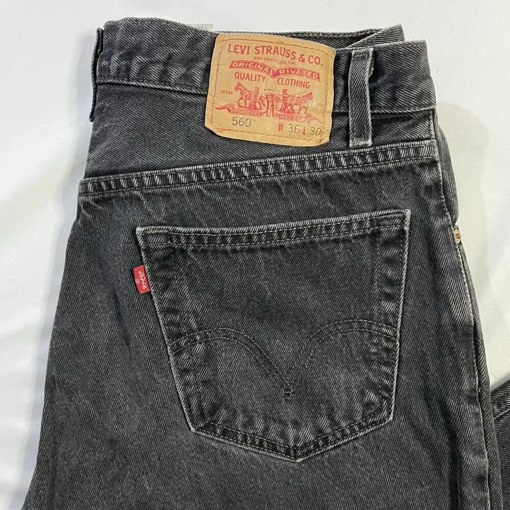 Vintage Levis 560 Black Jeans 36x30 Mens Actual 34x27 Loose Tapered Y2K